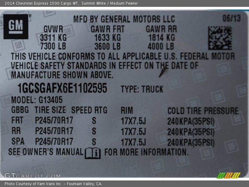 Summit White / Medium Pewter 2014 Chevrolet Express 1500 Cargo WT