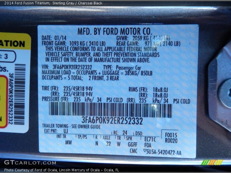 Sterling Gray / Charcoal Black 2014 Ford Fusion Titanium