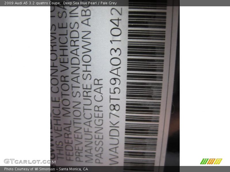 Deep Sea Blue Pearl / Pale Grey 2009 Audi A5 3.2 quattro Coupe