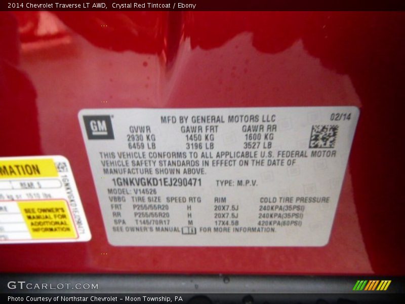 Crystal Red Tintcoat / Ebony 2014 Chevrolet Traverse LT AWD