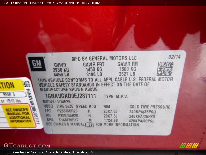 Crystal Red Tintcoat / Ebony 2014 Chevrolet Traverse LT AWD