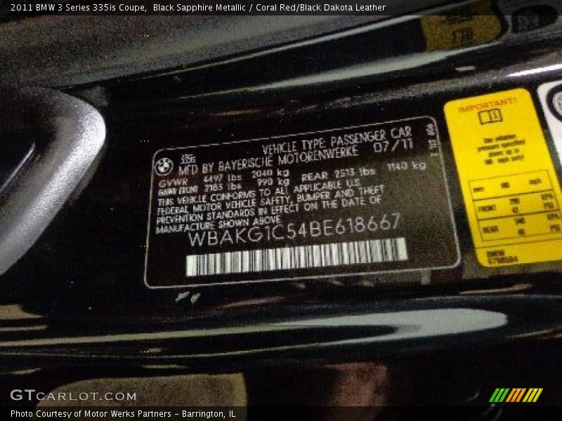 Black Sapphire Metallic / Coral Red/Black Dakota Leather 2011 BMW 3 Series 335is Coupe