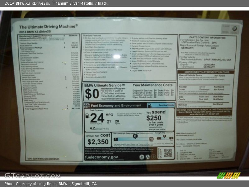  2014 X3 xDrive28i Window Sticker