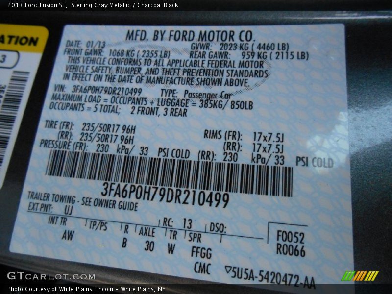 Sterling Gray Metallic / Charcoal Black 2013 Ford Fusion SE
