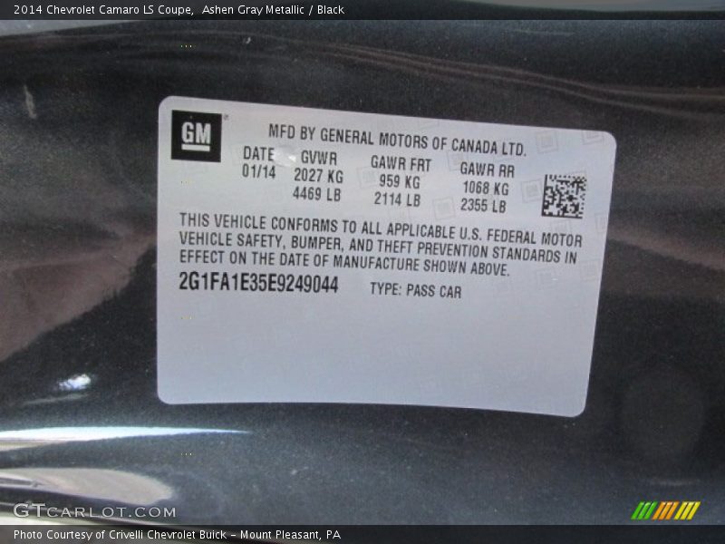 Ashen Gray Metallic / Black 2014 Chevrolet Camaro LS Coupe