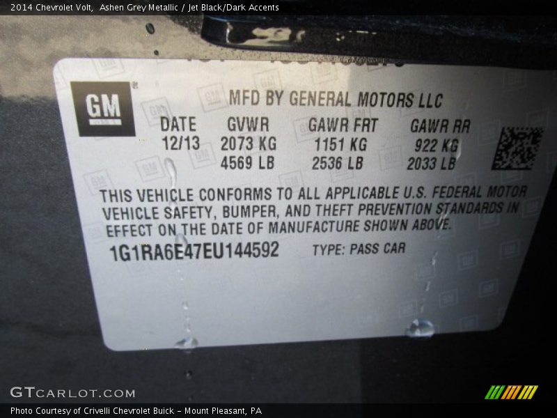 Ashen Grey Metallic / Jet Black/Dark Accents 2014 Chevrolet Volt