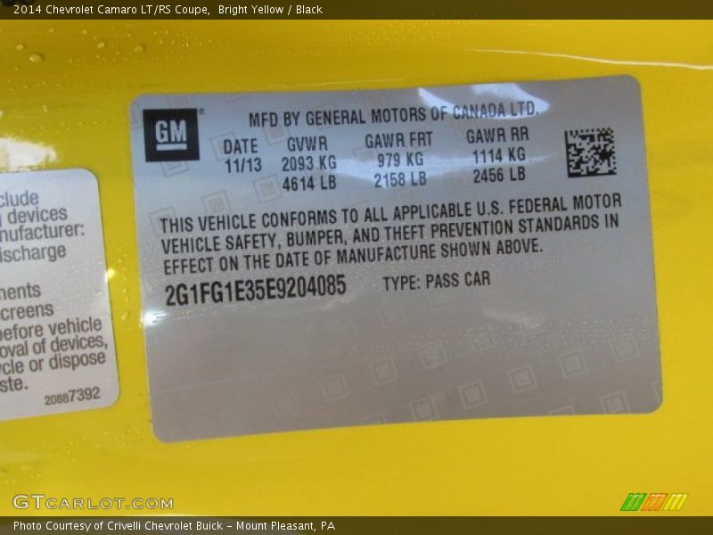 Bright Yellow / Black 2014 Chevrolet Camaro LT/RS Coupe