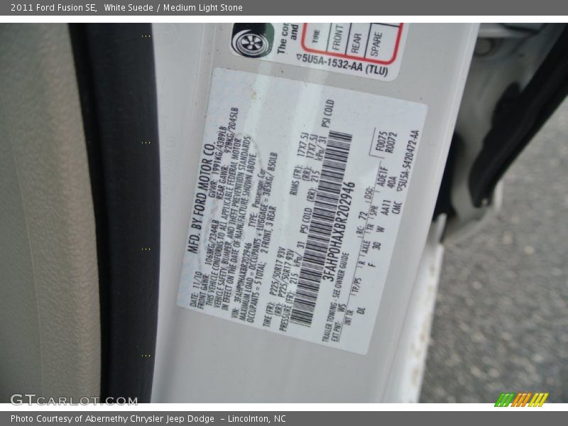 White Suede / Medium Light Stone 2011 Ford Fusion SE