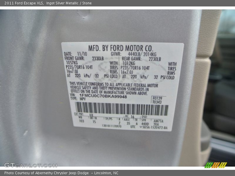 Ingot Silver Metallic / Stone 2011 Ford Escape XLS