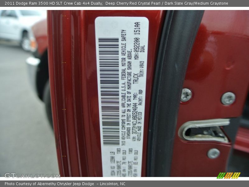 Deep Cherry Red Crystal Pearl / Dark Slate Gray/Medium Graystone 2011 Dodge Ram 3500 HD SLT Crew Cab 4x4 Dually