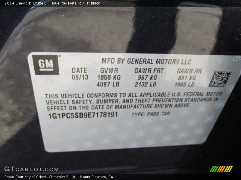 Blue Ray Metallic / Jet Black 2014 Chevrolet Cruze LT
