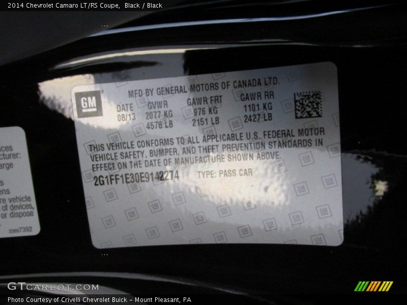 Black / Black 2014 Chevrolet Camaro LT/RS Coupe