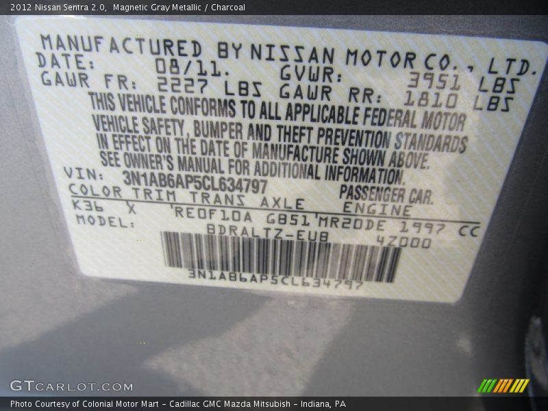 Magnetic Gray Metallic / Charcoal 2012 Nissan Sentra 2.0