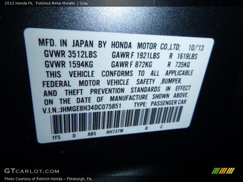 Polished Metal Metallic / Gray 2013 Honda Fit