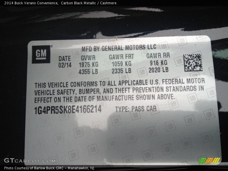 Carbon Black Metallic / Cashmere 2014 Buick Verano Convenience