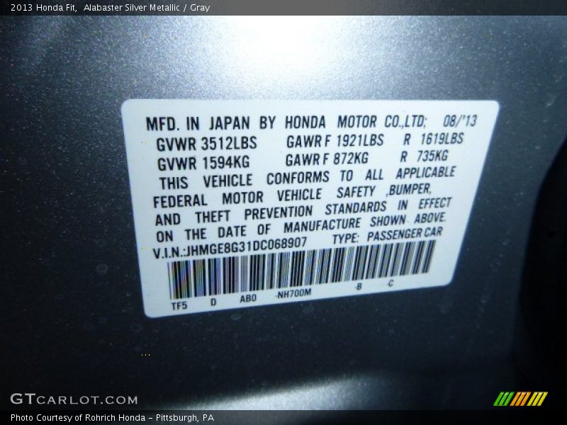Alabaster Silver Metallic / Gray 2013 Honda Fit