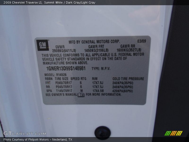Summit White / Dark Gray/Light Gray 2009 Chevrolet Traverse LS