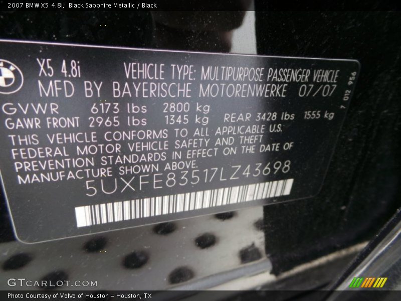 Black Sapphire Metallic / Black 2007 BMW X5 4.8i