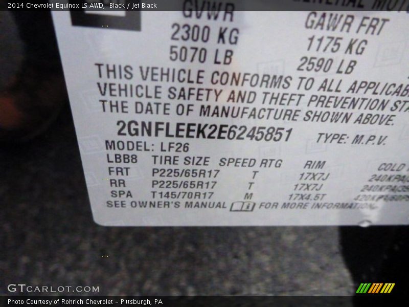 Black / Jet Black 2014 Chevrolet Equinox LS AWD