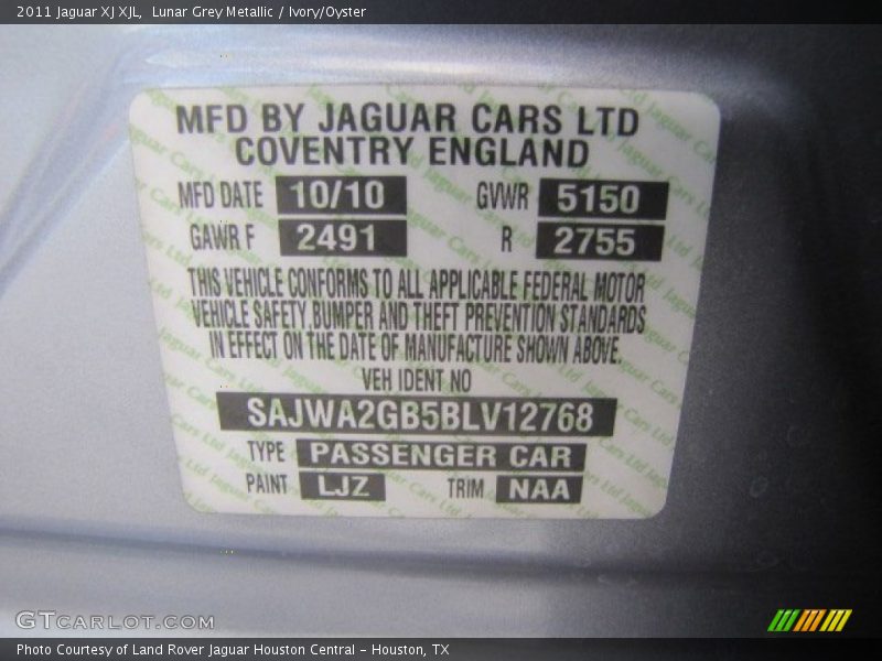 Lunar Grey Metallic / Ivory/Oyster 2011 Jaguar XJ XJL