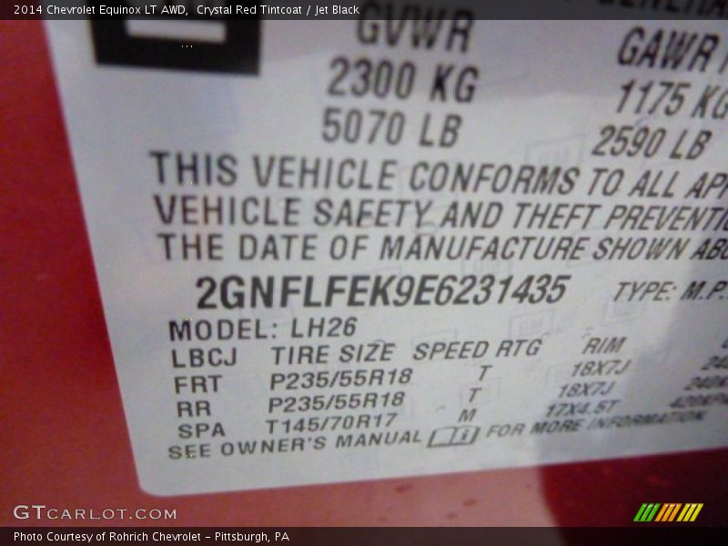 Crystal Red Tintcoat / Jet Black 2014 Chevrolet Equinox LT AWD