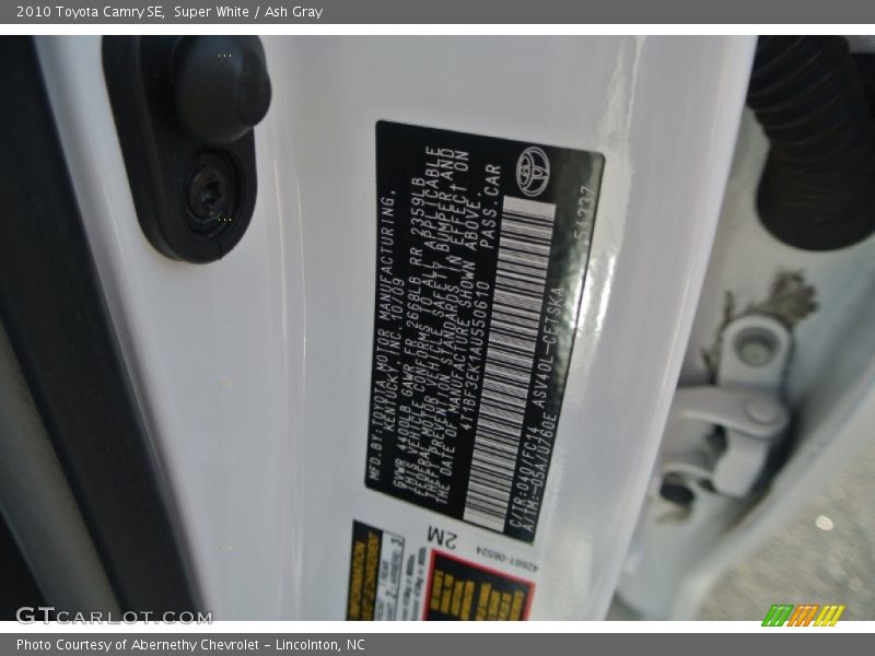 Super White / Ash Gray 2010 Toyota Camry SE