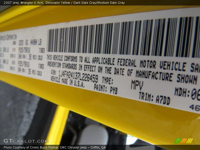 Detonator Yellow / Dark Slate Gray/Medium Slate Gray 2007 Jeep Wrangler X 4x4