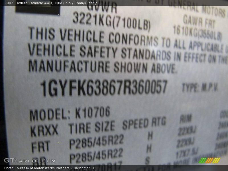Blue Chip / Ebony/Ebony 2007 Cadillac Escalade AWD