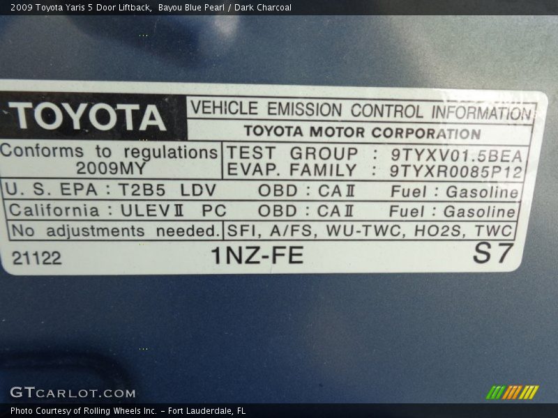 Bayou Blue Pearl / Dark Charcoal 2009 Toyota Yaris 5 Door Liftback