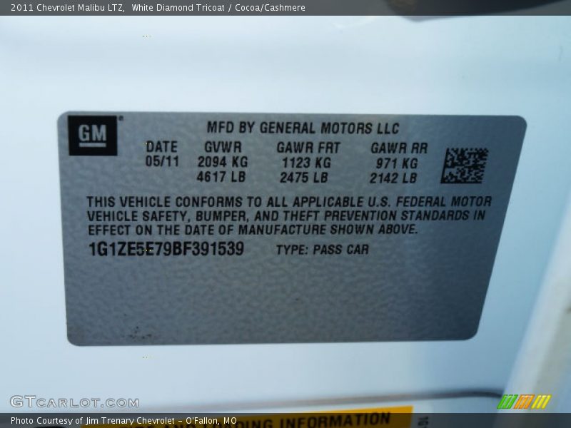 White Diamond Tricoat / Cocoa/Cashmere 2011 Chevrolet Malibu LTZ