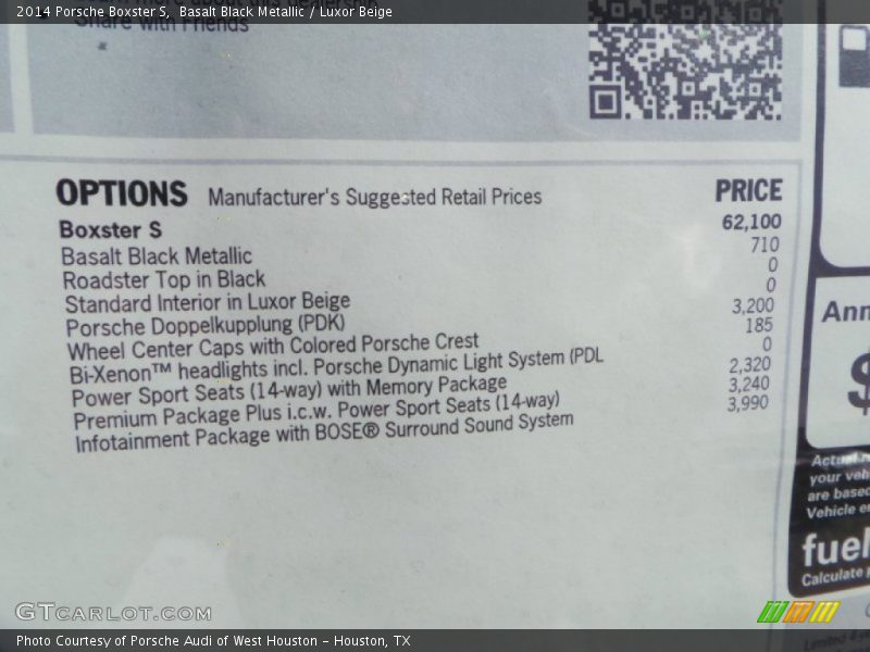 2014 Boxster S Window Sticker