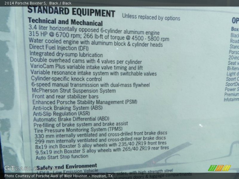  2014 Boxster S Window Sticker
