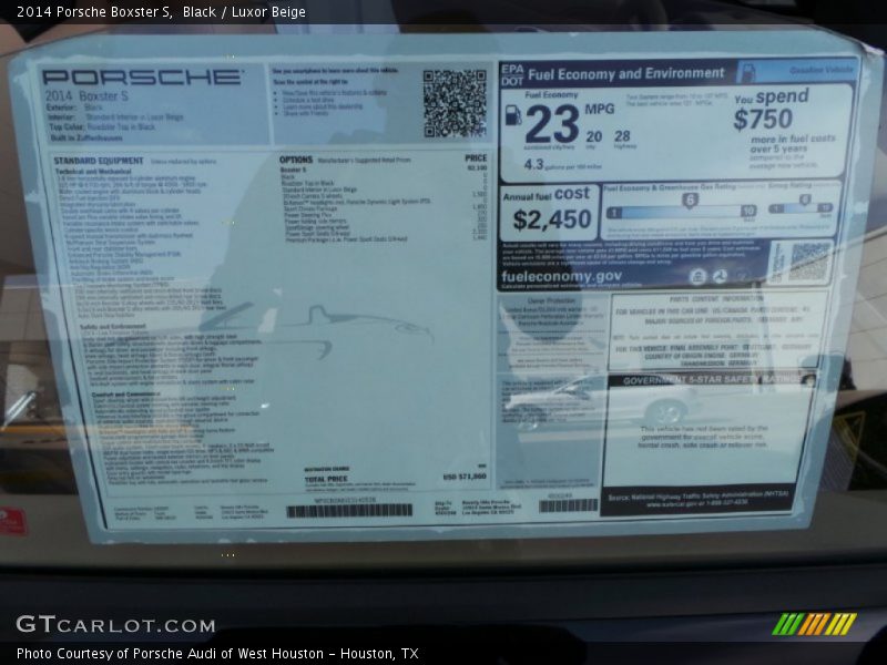  2014 Boxster S Window Sticker