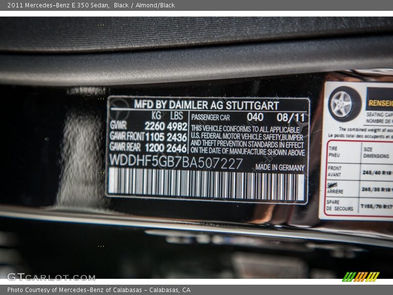 Black / Almond/Black 2011 Mercedes-Benz E 350 Sedan
