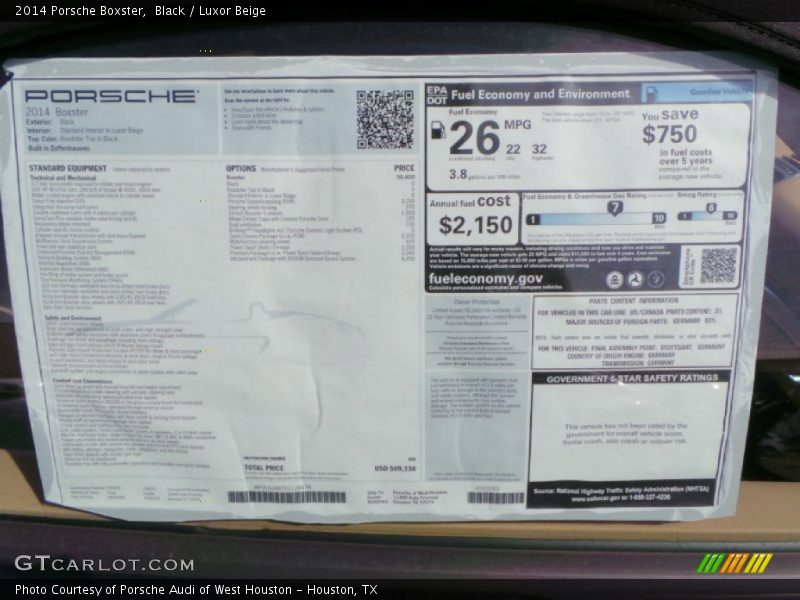  2014 Boxster  Window Sticker