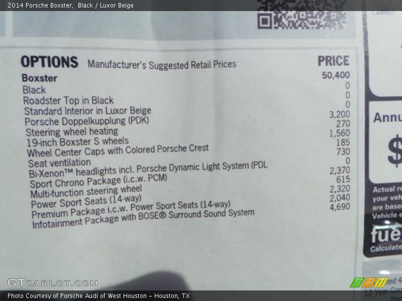  2014 Boxster  Window Sticker