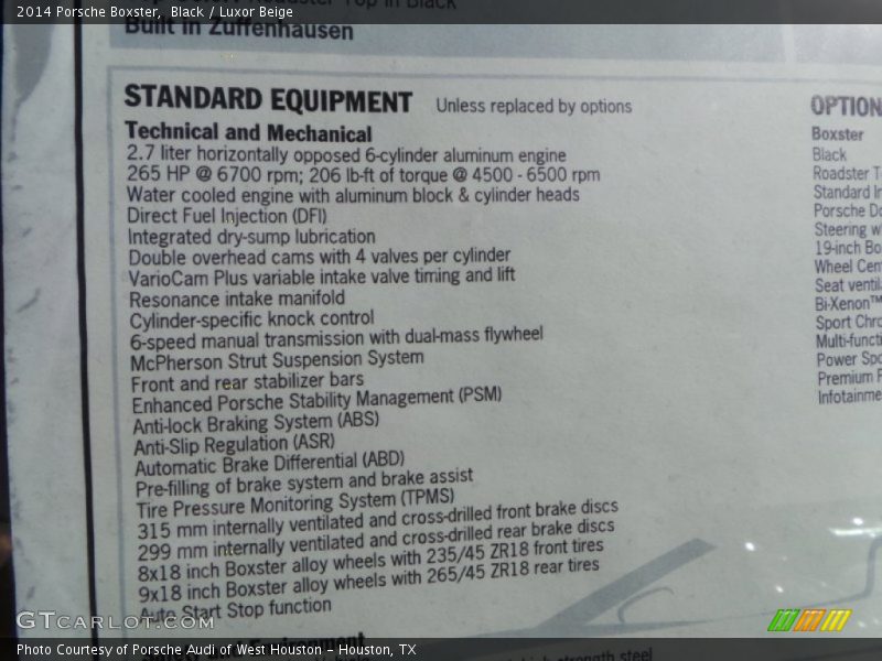  2014 Boxster  Window Sticker