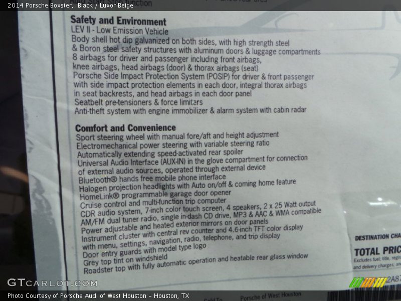 Black / Luxor Beige 2014 Porsche Boxster