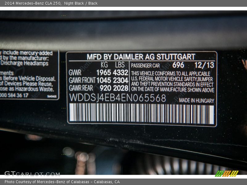 Night Black / Black 2014 Mercedes-Benz CLA 250