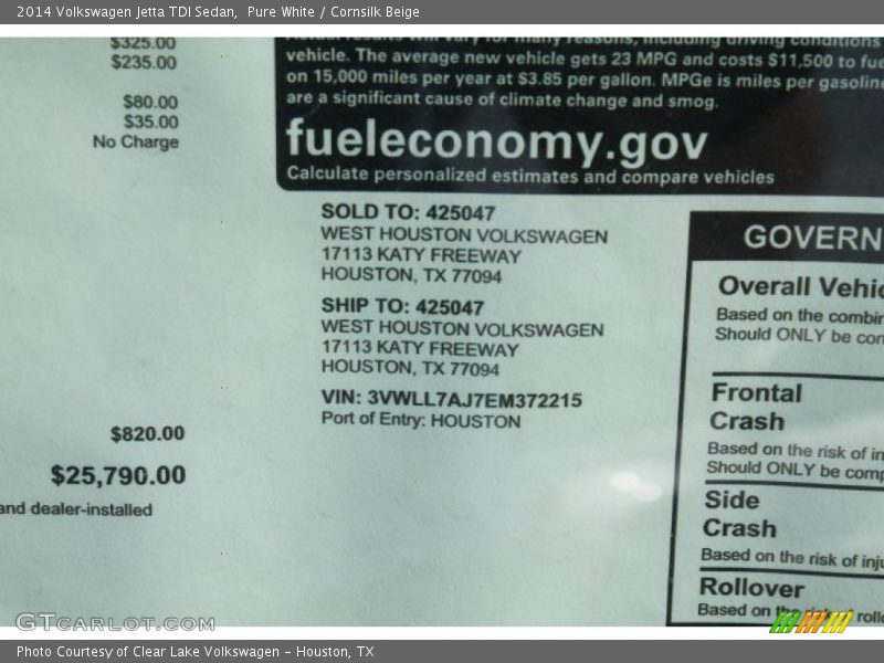 Pure White / Cornsilk Beige 2014 Volkswagen Jetta TDI Sedan