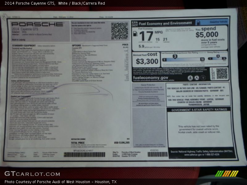  2014 Cayenne GTS Window Sticker