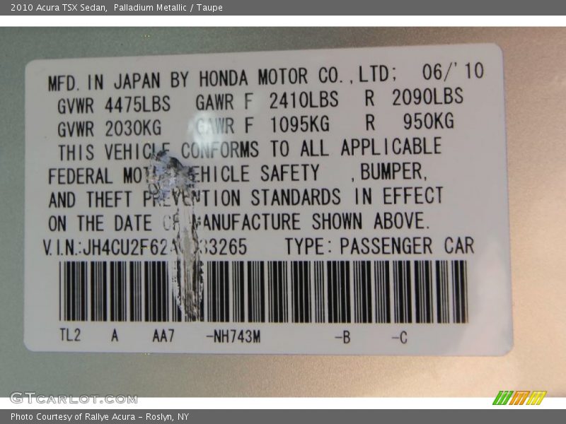 Palladium Metallic / Taupe 2010 Acura TSX Sedan