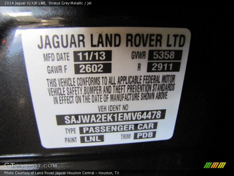 2014 XJ XJR LWB Stratus Grey Metallic Color Code LNL