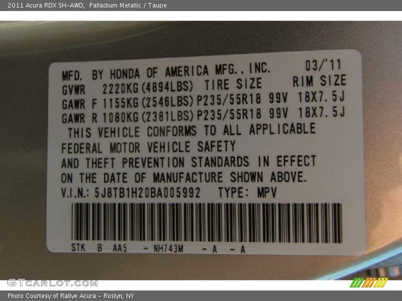 Palladium Metallic / Taupe 2011 Acura RDX SH-AWD