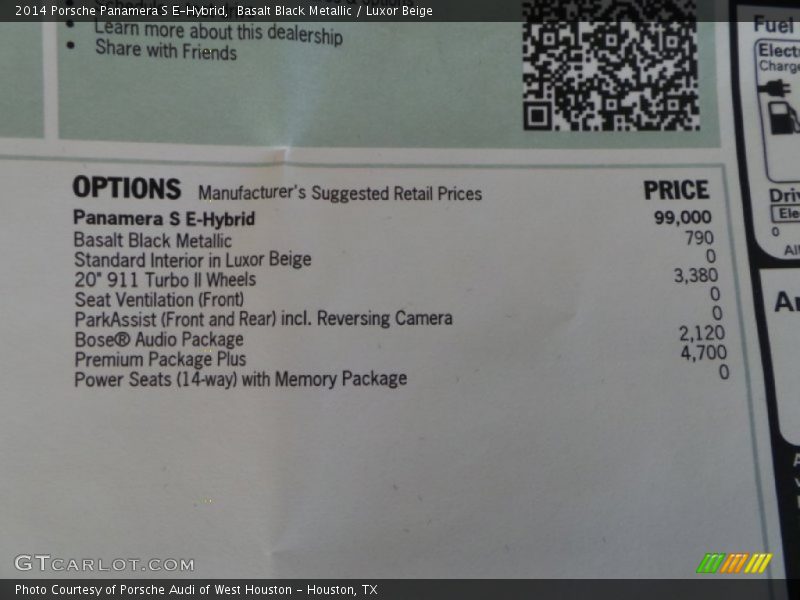  2014 Panamera S E-Hybrid Window Sticker