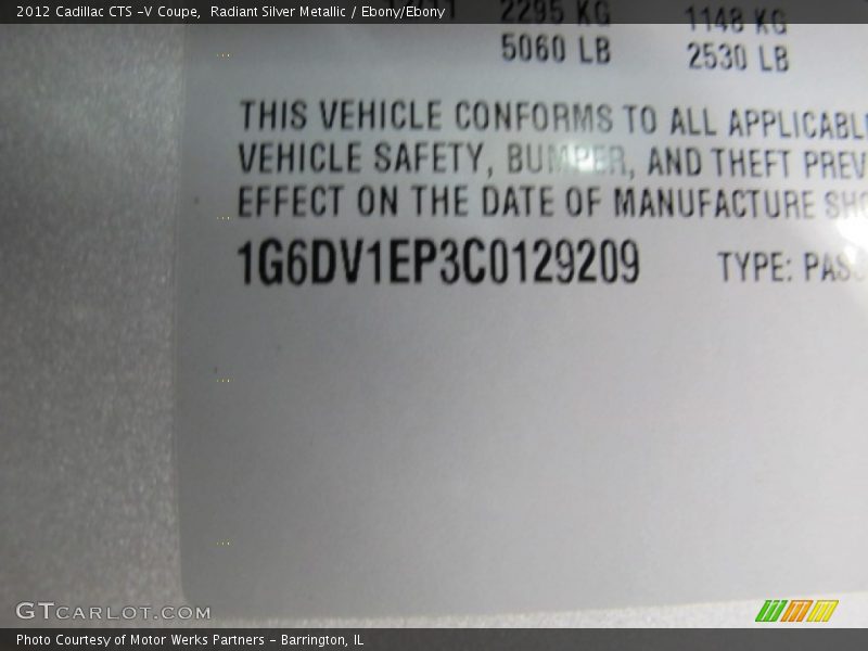 Radiant Silver Metallic / Ebony/Ebony 2012 Cadillac CTS -V Coupe