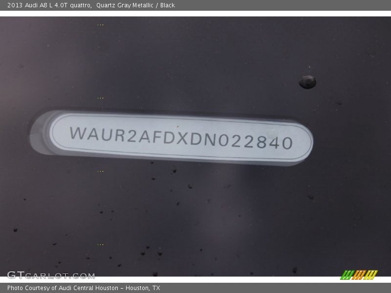 Quartz Gray Metallic / Black 2013 Audi A8 L 4.0T quattro