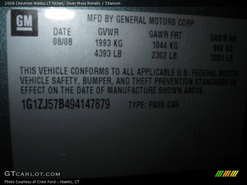 Silver Moss Metallic / Titanium 2009 Chevrolet Malibu LT Sedan