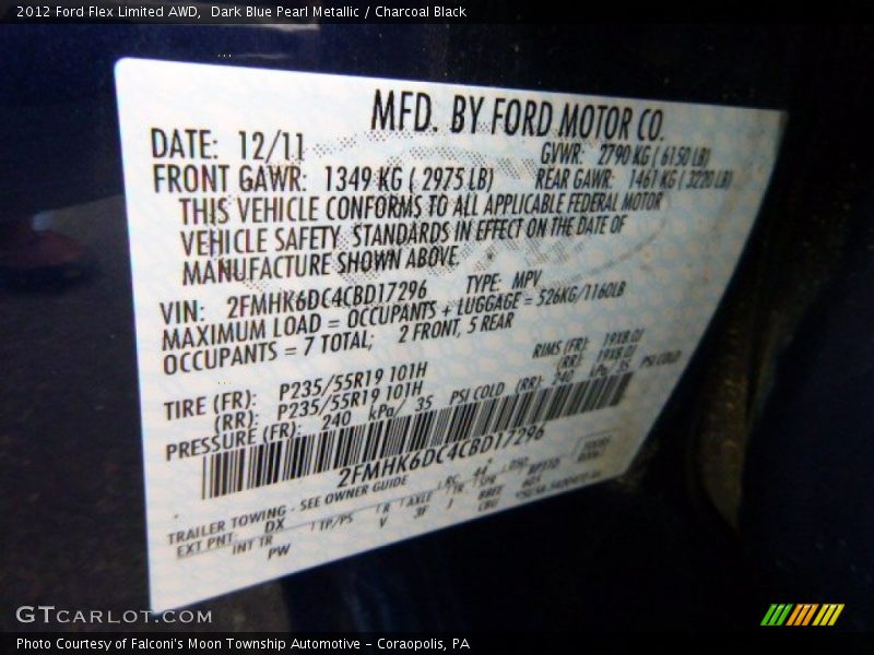 2012 Flex Limited AWD Dark Blue Pearl Metallic Color Code DX