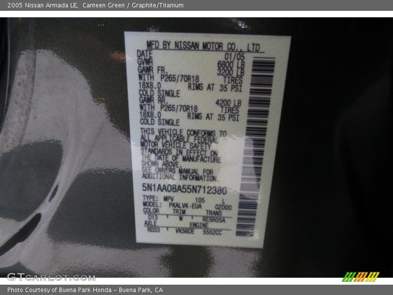 Canteen Green / Graphite/Titanium 2005 Nissan Armada LE